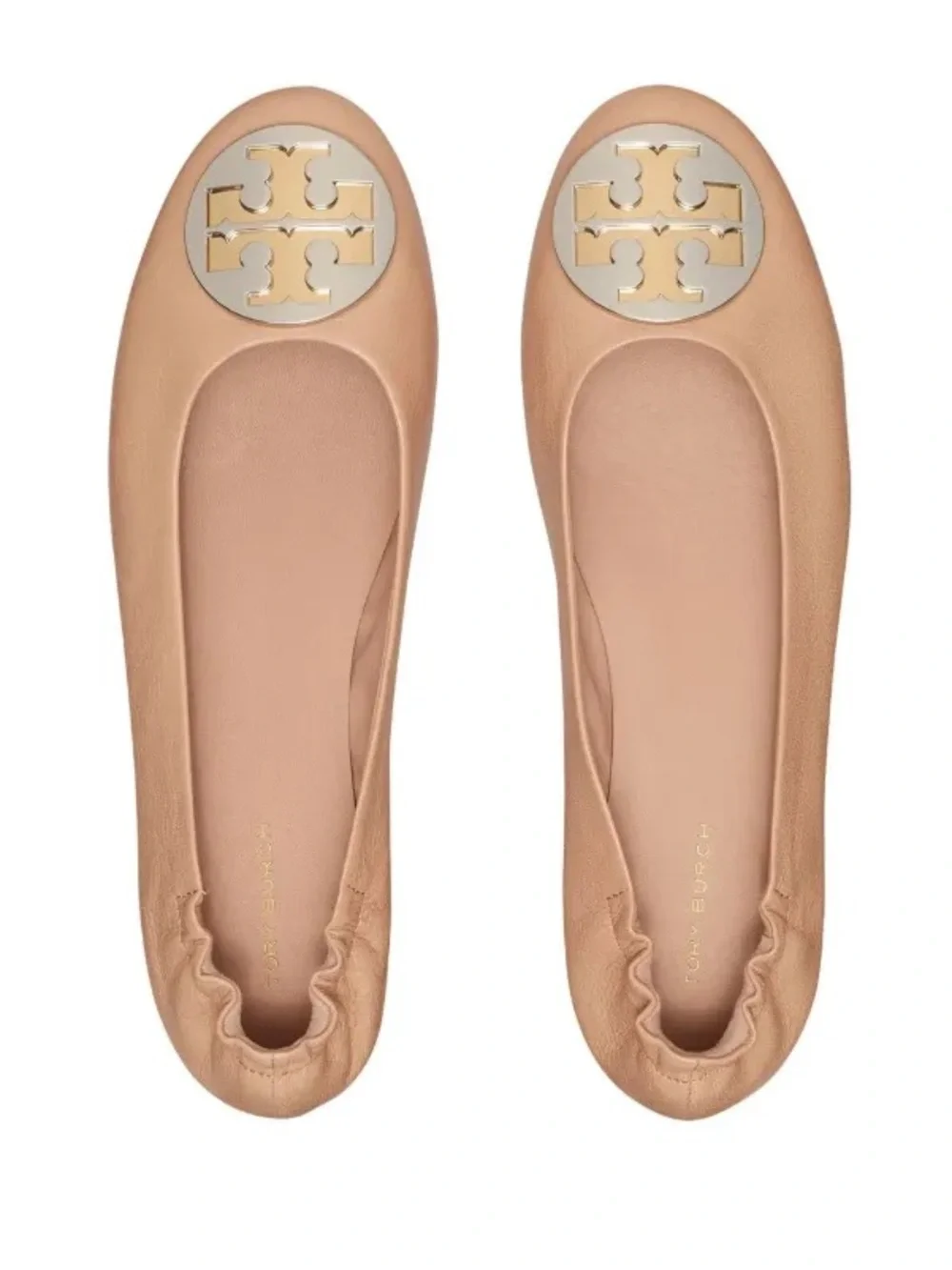 Tory Burch Almond Flour Nude Leather Claire Ballet Flat Logo Slip On Shoes 6